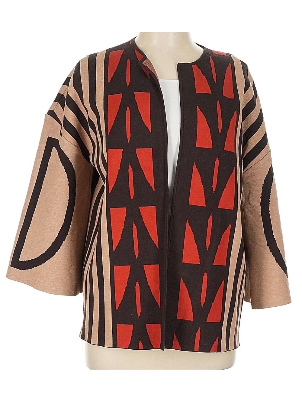Carlisle Collection Geometric Knit Open Front Cardigan Jacket L